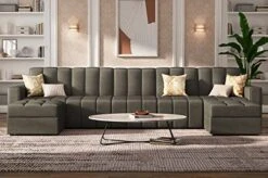 HONBAY Modular Sectional Sofa U Shaped Couch With Reversible Chaise Oversized Modular Sofa With Ottoman, Dark Grey