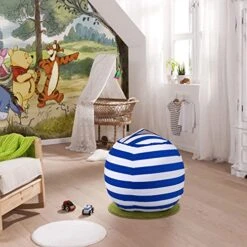 2-pack Stuffed Animal Storage Bean Bags For Kids Room Empty Animal Beanbag Chair Covers Only Without Filling Small Storage Bags For Toddlers, Children, Boys, Girls Room Decor, White Grey Blue Stripes -Safavieh Furnitue Shop 516YpNpxiEL
