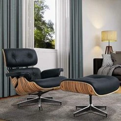 GENERIC Mid Century Lounge Chair With Ottoman, Genuine Leather Classic Modern Chair With 8-Layer Palisander Wood And Aluminum Base For Living Room Office Study Lounge (Palisander And White, Standard Size) -Safavieh Furnitue Shop 516cisg7qNL. AC