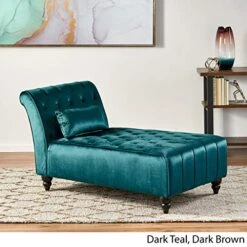 GDFStudio Rafaela Modern Glam Tufted Velvet Chaise Lounge With Scrolled Backrest, Dark Teal And Dark Brown -Safavieh Furnitue Shop 516rdP5dwBL