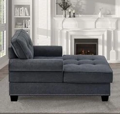 Beaugreen 59" Chaise Lounge Indoor Living Room Chaise Chairs Comfort Sleeper Lounger With Thick Upholstered Seat For Living Room Bedroom Apartment,Dark Gray -Safavieh Furnitue Shop 516scqXdr9L