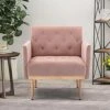 SLEERWAY Modern Velvet Single Sofa Chair, Upholstered Accent Living Room Chair, Comfy Armchair With Rose Golden Metal Legs, Tufted Chair For Reading Or Lounging (Pink)