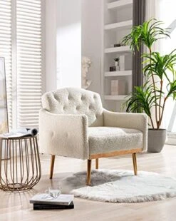 KINFFICT Modern Accent Chair, Upholstered Single Sofa Arm Chair For Living Room And Bedroom, Upholstered Comfy Armchair Chair With Solid Tapered Metal Legs, White 19 KINFFICT Modern Accent Chair, Upholstered Single Sofa Arm Chair For Living Room And Bedroom, Upholstered Comfy Armchair Chair With Solid Tapered Metal Legs, White -Safavieh Furnitue Shop 5175LJo9sIL