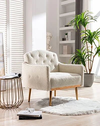 KINFFICT Modern Accent Chair, Upholstered Single Sofa Arm Chair For Living Room And Bedroom, Upholstered Comfy Armchair Chair With Solid Tapered Metal Legs, White 5 KINFFICT Modern Accent Chair, Upholstered Single Sofa Arm Chair For Living Room And Bedroom, Upholstered Comfy Armchair Chair With Solid Tapered Metal Legs, White - Image 5