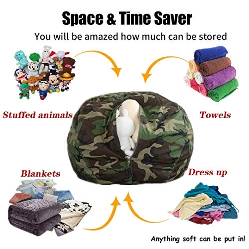 CALA Stuffed Animal Storage Bean Bag Chair-Cover Only- Extra Large 38" Kids Soft Toy Storage - 100% Cotton Canvas Bean Bag Chair(Camouflage) 2 CALA Stuffed Animal Storage Bean Bag Chair-Cover Only- Extra Large 38" Kids Soft Toy Storage - 100% Cotton Canvas Bean Bag Chair(Camouflage) - Image 2