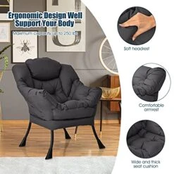 Giantex Modern Lazy Chair, Accent Contemporary Lounge Chair Polyester Fabric W/Steel Frame, Upholstered Single Sofa Chair W/Armrests & Side Pocket, Leisure Sofa Chair (Grey) -Safavieh Furnitue Shop 517ppTGIXnL