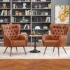Yaheetech Leather Armchair, Deluxe And Modern Accent Chair Living Room Chair Single Sofa Chair Cozy With High Back And Pocket Coil Seat For Bedroom Home Office, Brown, Set Of 2