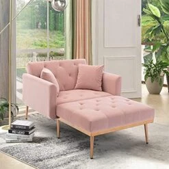 NOSGA Modern Tufted Velvet Sofa Chaise Lounge Indoor, Adjustable Backrest Lounge Sofa With Thick Padded, Convertible Reclining Chair With Rose Golden Metal Legs For Living Room Home Office(Pink) -Safavieh Furnitue Shop 5181ky4E 1S. AC