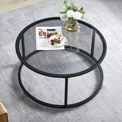 SAYGOER Round Coffee Table Glass Coffee Tables For Small Space Simple Modern Center Table For Living Room Home Office, Sofa Side Table With Metal Steel Frame, Easy Assembly, Gray Black -Safavieh Furnitue Shop 51851CQWgL. AC