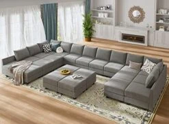 HONBAY Oversized Modular Sofa Couch With Ottoman U Shape Couch With Chaise Sleeper Sofa With Storage Seats, Bluish Grey 24 HONBAY Oversized Modular Sofa Couch With Ottoman U Shape Couch With Chaise Sleeper Sofa With Storage Seats, Bluish Grey -Safavieh Furnitue Shop 5189W58ruL. AC