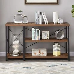LIFUSTTG Industrial Console Table, Rustic Sofa Table For Living Room, Entry/Hallway Table With 3-Tier Open Storage Shelves, Rustic Brown 47 Inch -Safavieh Furnitue Shop 518Qeo3p2nS