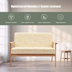 POWERSTONE Modern Upholstered Loveseat, Fabric Loveseat Sofa Couch Wooden 2-Seat Armchair For Home And Office (Yellow, Loveseat)