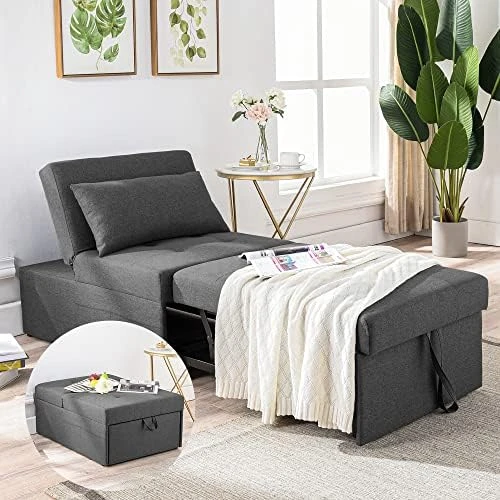 Cozy Castle Sleeper Chair, Convertible Chair Bed, 4 In 1 Ottoman Bed, Pullout Small Sofa Bed, Durable Linen Fabric Chaise Lounge, For Living Room, Brown 8 Cozy Castle Sleeper Chair, Convertible Chair Bed, 4 In 1 Ottoman Bed, Pullout Small Sofa Bed, Durable Linen Fabric Chaise Lounge, For Living Room, Brown - Image 8