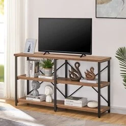 BON AUGURE Rustic Console Table With Shelves Behind Sofa, Industrial 3 Tier Entry Table For Hallway, Farmhouse Entryway Table For Living Room (55 Inch, Vintage Oak) -Safavieh Furnitue Shop 5197NkHb9nL