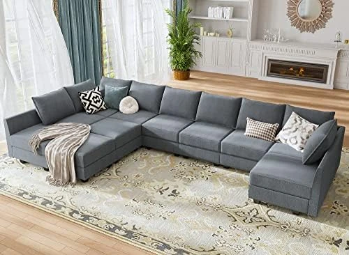 HONBAY Oversized Modular Sofa Couch With Ottoman U Shape Couch With Chaise Sleeper Sofa With Storage Seats, Bluish Grey 6 HONBAY Oversized Modular Sofa Couch With Ottoman U Shape Couch With Chaise Sleeper Sofa With Storage Seats, Bluish Grey - Image 6