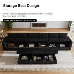 HONBAY Modular Sectional Sofa Set Oversized U Shaped Couch With Storage Ottoman Convertible Sleeper Sectional Sofa Velvet Modular Couch With Wide Chaise, Black -Safavieh Furnitue Shop 5198KhFT7eL