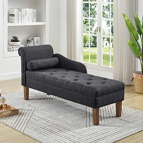 24KF Modern Upholstered Tufted Chaise Lounge Chair, Comfortable Fashional Living Room Chaise Chairs-Dark Grey 9 24KF Modern Upholstered Tufted Chaise Lounge Chair, Comfortable Fashional Living Room Chaise Chairs-Dark Grey - Image 9