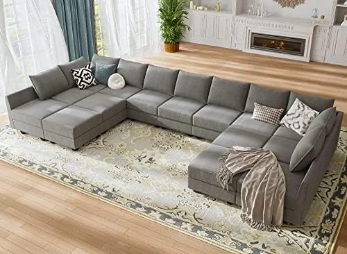 HONBAY Oversized Modular Sofa Couch With Ottoman U Shape Couch With Chaise Sleeper Sofa With Storage Seats, Bluish Grey 8 HONBAY Oversized Modular Sofa Couch With Ottoman U Shape Couch With Chaise Sleeper Sofa With Storage Seats, Bluish Grey - Image 8