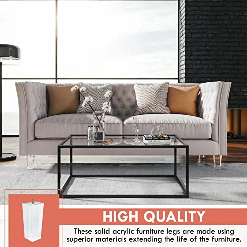 Ornavo Home Set Of 4 Square Mid-Century Modern 6 Inch Clear Acrylic Furniture Legs Replacement For Sofa, Couch, Armchair And Ottoman 2 Ornavo Home Set Of 4 Square Mid-Century Modern 6 Inch Clear Acrylic Furniture Legs Replacement For Sofa, Couch, Armchair And Ottoman - Image 2
