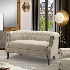 Rosevera Grier Polyester Upholstered Button Tufting Lounge Sofa Chair For Indoor Bedroom, Standard, Linen Beige Chaise -Safavieh Furnitue Shop 519Y1gLMwlL. AC