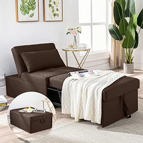 Cozy Castle Sleeper Chair, Convertible Chair Bed, 4 In 1 Ottoman Bed, Pullout Small Sofa Bed, Durable Linen Fabric Chaise Lounge, For Living Room, Brown 1 Cozy Castle Sleeper Chair, Convertible Chair Bed, 4 In 1 Ottoman Bed, Pullout Small Sofa Bed, Durable Linen Fabric Chaise Lounge, For Living Room, Brown