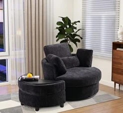 GoDoco 42" W Swivel Accent Barrel Chair Set Lounge Club Big Round Sofa With 4 Pillows And Storage Ottoman For Living Room And Bedroom (Black + Chenille) -Safavieh Furnitue Shop 51AZjEKngVL