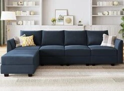 HONBAY Modular Sectional Sofa Convertible U Shaped Couch With Reversible Chaise Velvet Modular Sofa Sectional Couch With Storage Ottoman, Grey -Safavieh Furnitue Shop 51Agw2tTvUL. AC