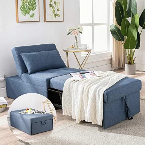 Cozy Castle Sleeper Chair, Convertible Chair Bed, 4 In 1 Ottoman Bed, Pullout Small Sofa Bed, Durable Linen Fabric Chaise Lounge, For Living Room, Brown 6 Cozy Castle Sleeper Chair, Convertible Chair Bed, 4 In 1 Ottoman Bed, Pullout Small Sofa Bed, Durable Linen Fabric Chaise Lounge, For Living Room, Brown - Image 6
