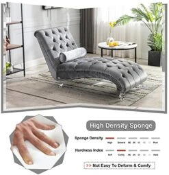 KINFFICT Velvet Chaise Lounge Chair With Toss Pillow, Modern Tufted Button Lounge Chair With Acrylic Legs, Upholstered Indoor Sleeper Chair For Living Room, Bedroom, Silver Grey -Safavieh Furnitue Shop 51AzfTx5mlL