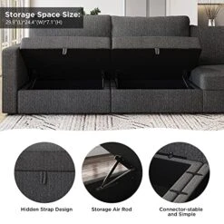 HONBAY Oversized Modular Sectional Sofa With Storage Seat Reversible L Shaped Modular Sectional Sofa With Deep Seat & Wide Chaise, Dark Grey -Safavieh Furnitue Shop 51BD4aej5pL