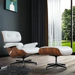 GENERIC Mid Century Lounge Chair With Ottoman, Genuine Leather Classic Modern Chair With 8-Layer Palisander Wood And Aluminum Base For Living Room Office Study Lounge (Palisander And White, Standard Size) -Safavieh Furnitue Shop 51BFMde5TpL. AC