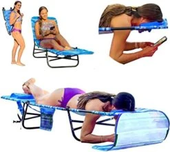 FLIP Face Down Tanning Chaise Lounge Chair - Face & Arm Holes - 2 Legs Support - Polyester Material – Backrest Positions - Head Rest Pillow - Beach Or Home Use - PATENTS Pending - Pink Stripes Pattern -Safavieh Furnitue Shop 51BFRLWmeUL. AC