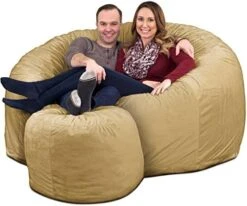 ULTIMATE SACK 6000 Bean Bag Chair W/Footstool: Giant Foam-Filled Furniture - Machine Washable Covers, Double Stitched Seams, Durable Inner Liner, And 100% Virgin Foam Footstool Incl. (Grey, Suede) -Safavieh Furnitue Shop 51BFjmPMkrL. AC