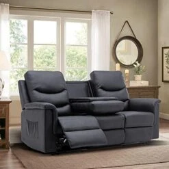 Consofa Reclining Sofa, 3 Seater Sofa Recliner With Flipped Middle Backrest, PU Leather Reclining Sofa With 2 Cup Holders And Console Slate, Manual Reclining Home Theater Seating For Living Room 12 Consofa Reclining Sofa, 3 Seater Sofa Recliner With Flipped Middle Backrest, PU Leather Reclining Sofa With 2 Cup Holders And Console Slate, Manual Reclining Home Theater Seating For Living Room -Safavieh Furnitue Shop 51BJ0WLH30L. AC