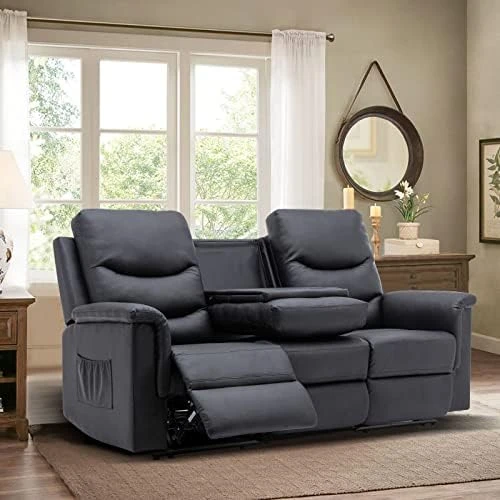 Consofa Reclining Sofa, 3 Seater Sofa Recliner With Flipped Middle Backrest, PU Leather Reclining Sofa With 2 Cup Holders And Console Slate, Manual Reclining Home Theater Seating For Living Room 6 Consofa Reclining Sofa, 3 Seater Sofa Recliner With Flipped Middle Backrest, PU Leather Reclining Sofa With 2 Cup Holders And Console Slate, Manual Reclining Home Theater Seating For Living Room - Image 6