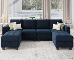 Belffin Velvet U Shaped Sectional Sofa Couch With Storage Ottoman Convertibel Sectional Sofa With Reversible Chaises Black -Safavieh Furnitue Shop 51BTIiqwowL. AC