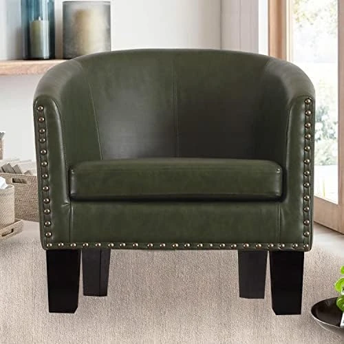 Rosevera Duilio Club Style Barrel Armchair For Living Room Faux Leather Accent Chair, Latte Faux Leather 14 Rosevera Duilio Club Style Barrel Armchair For Living Room Faux Leather Accent Chair, Latte Faux Leather - Image 14