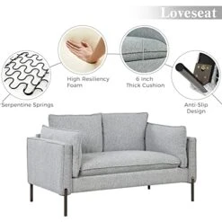 2-Piece Linen Fabric Sofa Set With USB Charging Ports, Morden Style Upholstered Sofa And Loveseat Sets With 3 Seat Sofa Couch And Loveseat Sofa For Living Room, Apartment (2+3 Seat, Grey) -Safavieh Furnitue Shop 51BsnQsVzJL