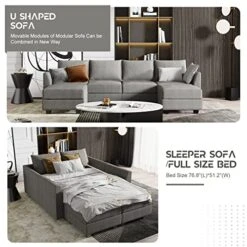HONBAY Modular Sectional Sofa U Shaped Couch With Reversible Chaise Modular Couch Sectional Sofa With Ottomans, Grey -Safavieh Furnitue Shop 51C3jW7ueBL