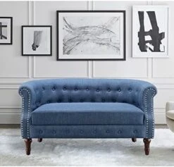 Rosevera Chancy Reading Small Armchair Arm Living Set Accent Club Room Barrel Chairs Bedroom Loveseat, Standard, Blue Sofa -Safavieh Furnitue Shop 51CA0K3EQfL. AC