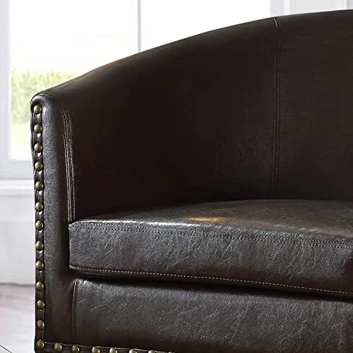 Rosevera Duilio Club Style Barrel Armchair For Living Room Faux Leather Accent Chair, Latte Faux Leather 4 Rosevera Duilio Club Style Barrel Armchair For Living Room Faux Leather Accent Chair, Latte Faux Leather - Image 4
