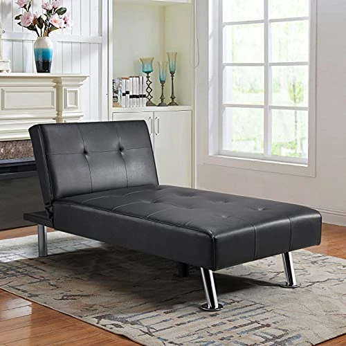 Topeakmart Faux Leather Chaise Lounges Convertible Chaise Futon Adjustable Chaise Sleeper 3 Positions For Sitting Lounging Sleeping 3 Topeakmart Faux Leather Chaise Lounges Convertible Chaise Futon Adjustable Chaise Sleeper 3 Positions For Sitting Lounging Sleeping - Image 3