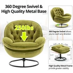 Velvet Swivel Accent Chair With Ottoman Set, Modern Lounge Chair With Metal Base Frame & Footrest, Comfy Single Leisure Sofa Chair Reading Chair With 360 Degree Swiveling For Living Room, Fruit Green -Safavieh Furnitue Shop 51CeinezaGL