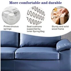 Ovios Mid-Century Modern Sofa 3-Seat L-Shape Sectional Sofa Couch With Chaise And Movable Ottoman For Living Room Lounge Office, 100" W, Faux Leather (Blue) -Safavieh Furnitue Shop 51CkLadmIoL