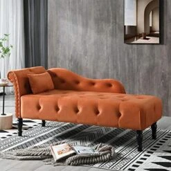 KIVENJAJA Velvet Chaise Lounge Indoor, 60” Tufted Upholstered Lounge Chair With Pillow & Rolled Arm Nailhead Trim For Bedroom Living Room Office, Burgundy -Safavieh Furnitue Shop 51CzeZtCrtL. AC