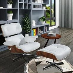 GENERIC Mid Century Lounge Chair With Ottoman, Genuine Leather Classic Modern Chair With 8-Layer Palisander Wood And Aluminum Base For Living Room Office Study Lounge (Palisander And White, Standard Size) -Safavieh Furnitue Shop 51D2FLJ97XL