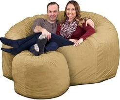 ULTIMATE SACK 6000 Bean Bag Chair W/Footstool: Giant Foam-Filled Furniture - Machine Washable Covers, Double Stitched Seams, Durable Inner Liner, And 100% Virgin Foam Footstool Incl. (Grey, Suede) -Safavieh Furnitue Shop 51DIN7esrL. AC