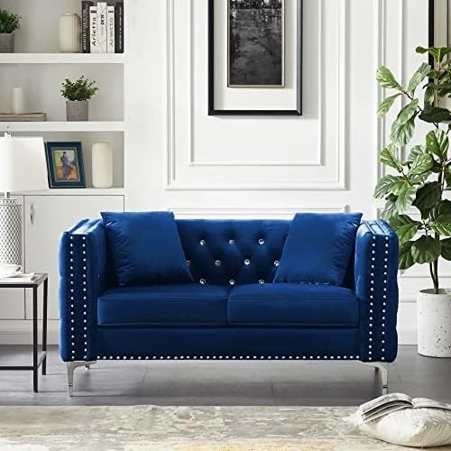 2-Piece Black Velvet Upholstered Living Room Furniture Set, Including 3-Seater Sofa And Loveseat With Jeweled Buttons, Square Arm, Four Pillows Included For Living Room, Office 10 2-Piece Black Velvet Upholstered Living Room Furniture Set, Including 3-Seater Sofa And Loveseat With Jeweled Buttons, Square Arm, Four Pillows Included For Living Room, Office - Image 10