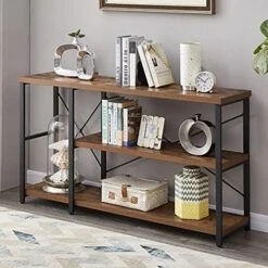 LIFUSTTG Industrial Console Table, Rustic Sofa Table For Living Room, Entry/Hallway Table With 3-Tier Open Storage Shelves, Rustic Brown 47 Inch -Safavieh Furnitue Shop 51DU3BWsjWS. AC