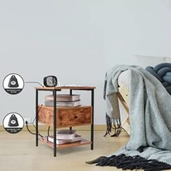 Living Room End Table With Charging Station For Small Space, Sofa Couch Bedside Nightstand With USB Ports & Outlets, Slim Storage Side Table With Drawer Shelf For Bedroom, Rustic Brown -Safavieh Furnitue Shop 51DWWqvFywL